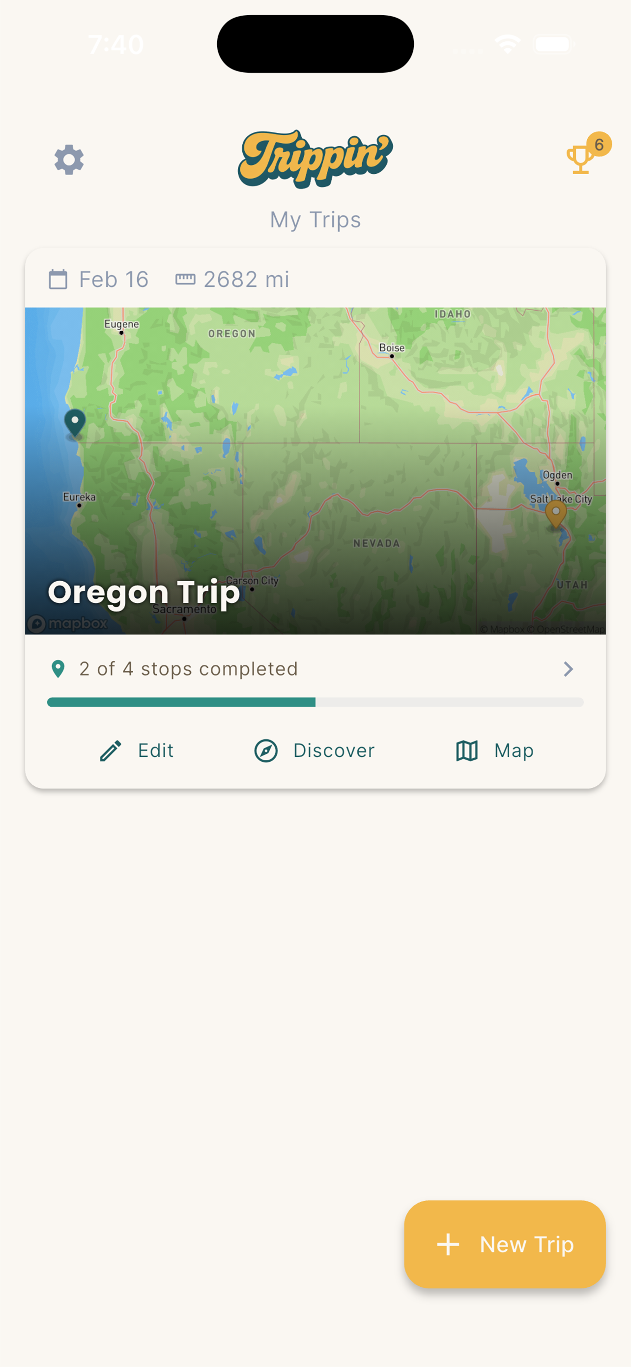My Trips screen